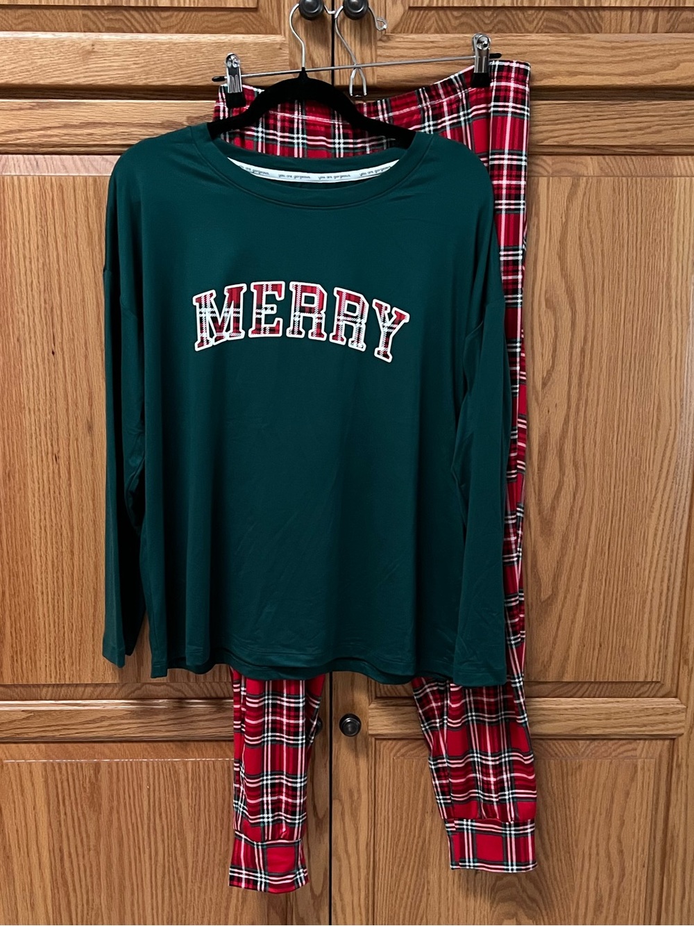 Joyspun Women’s “Merry" Green & Red Plaid Pajama Set W/pockets, NWT, Size L